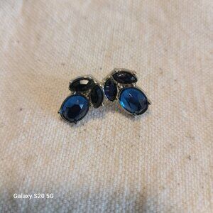 Blue Stone Earrings Silver Tone Stud Earrings Cobalt Jewelry